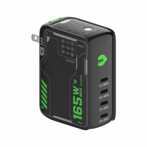 mfish E-RHINO 165W four-port USB-C GaN charger powering two laptops