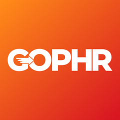 White gophr app logo on orange background