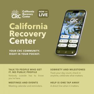 CRC recovery app home screen on iPhone showing check-in, resources, and milestones