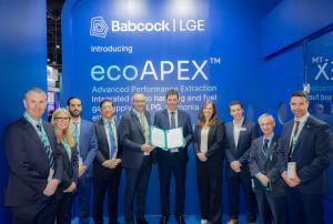 Representatives from Lloyd's Register and Babcock LGE at the AiP signing ceremony at Gastech 2026
