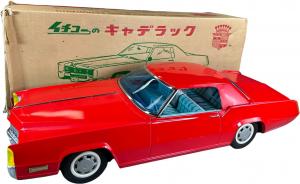 Large, boxed Ichiko (Japan) toy version of a 1967 Cadillac Eldorado, 28 inches long and with a working friction motor, in near-mint condition. Sold for $1,400.