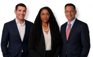 FairPlay Law's leadership team: Co-Founder David Perla, Partner and Employment Practice Leader Darah M. Okeke, and Co-Founder Sanjay Kamlani.