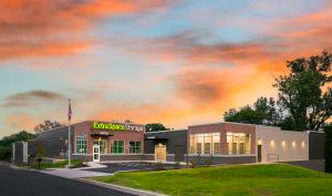 An sunset image of DXD's newest self storage facility in Richmond taken from the street entrance.