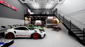 Four Porsches parked in a car condo