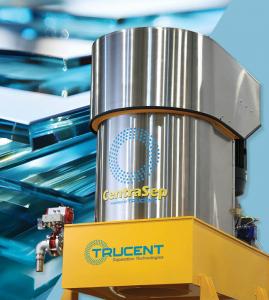 Trucent CentraSep S-Series centrifugal separator used for grinding fluid separation in glass fabrication.