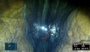 CHASING M2 PRO MAX underwater ROV being recovered after completing an exploration mission inside Raja Santa Cave in Granada, Spain.