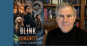 Photo of the cover of The Blink of Humanity and author Rick Tabor.