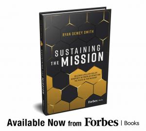 Book cover of “Sustaining the Mission” by Ryan Dewey Smith; book launch announcement.
