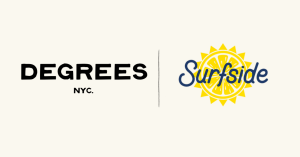 Degrees NYC wordmark beside the Surfside logo on a cream background, marking Surfside as founding sponsor.