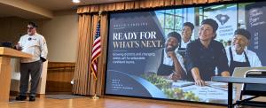 Chef Mongiello addresses several hundred in the Department of Education in Columbia, SC