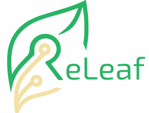 ReLeaf Financial logo, a green leaf with a circuit-style design