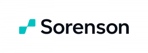 Sorenson logo featuring a teal symbol beside the company name in black.