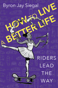The image shows a dancing ballerina, dancing on a skateboard while juggling two lit torches-How to live better-without limits!