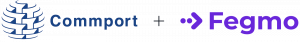 Fegmo and Commport logo graphics illustrating their partnership in GDSN data synchronization and AI catalog automation.