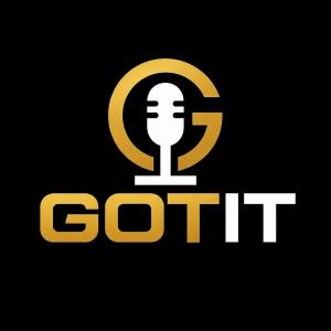 Official GOTIT podcast logo featuring a white microphone inside a circular gold initial G, set above bold text reading GOT IT on a black background.