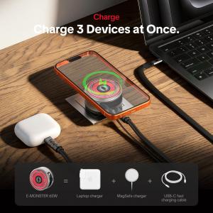 Red and Green mfish E-Monster 65W 3-in-1 chargers with retractable cable