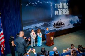 David Duong speaks to attendees at The King of Trash screening at the United States Navy Memorial in Washington, D.C