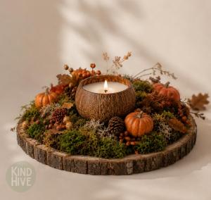 moss art with coconut shell candle decor sample