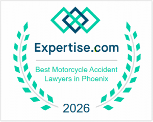 Expertise.com 2026 Best Motorcycle Accident Lawyers in Phoenix award badge for Phillips Law Group