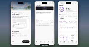 Three iPhone screens of the Vibe Typer app: keyboard setup, Magic Formatter cleaning a dictation, and the activity dashboard