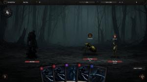 Gameplay screenshot showing turn-based card combat in Noctiria