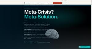 Screenshot of the UnitedPeoples home page: Earth above the lunar horizon, with the headline Meta-Crisis? Meta-Solution.