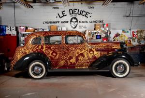 This pop-up exhibition is the debut of Fairey’s intervention on a 1937 Packard Touring Sedan featuring his signature bold graphic iconography and portraits of distinguished hip-hop and punk musicians, along with new prints inspired by the car and dozens