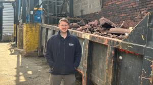Sam Edwards with 15 tonnes of waste foundry sand ready for restoration work at Sandown Quarry.