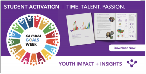 Global Goals Week graphic featuring InnerView’s 2025–26 Youth Impact + Insights report and the words “Student Activation | Time. Talent. Passion.”
