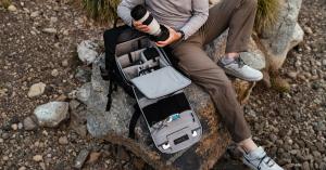 Peli Aegis PX35 photo backpack with organised camera gear and lenses outdoors