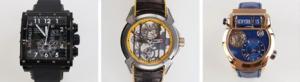 Three Jacob & Co Watches in a row - Epic I V-2 Chronograph Limited Edition, Epic X Skeleton, Epic SF24 Tourbillon Watch