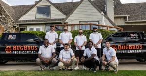 BugBros Pest Control leadership team gathered outside a home in Tulsa, Oklahoma.