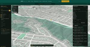 Screenshot of MMCG Analytics showing a 3D parcel map, radius search around a self-storage site in Los Angeles, and a comparable properties list with NOI and financial statement data by asset class.