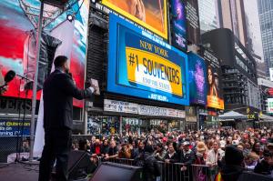 Mike Signorelli, Lead Pastor of V1 Church Manhattan, preaching from Scripture in Times Square, New York