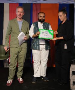 Tanmay Bhavsar, winner of the Only Natural Student Design Competition 2026 Interiors Category and Overall Home title, stands between Grant Gibson and Amanda Symm while holding his winner’s certificate.