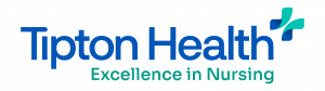 Tipton Health logo featuring the company name in blue with an abstract blue and teal brand mark.