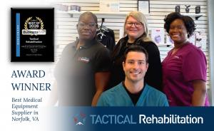 Pictured at Tactical Rehabilitation’s Norfolk office, from left to right: Balleh Senyon (left), Nicole Conley (back), Carlisa Williams (right), and Brandt Wootton (front).