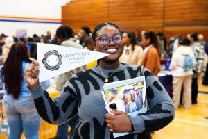 Student receiving scholarship on-the-spot at Black College Expo™