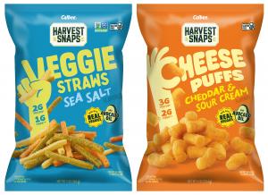 Harvest Snaps new Veggie Straws and Cheese Puffs for the salty snack aisle