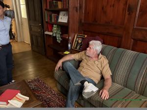 Ron Perlman on the set of "We Could Be Heroes," where Broadstreet Infamous bourbon makes an on-screen appearance.