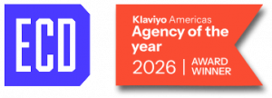 ECD Digital Strategy logo alongside the Klaviyo K:Partners 2026 Agency of the Year Americas award badge