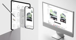 A desktop, tablet, and smartphone displaying the Knitup Design Platform.