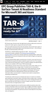 TAR-8 scores eight tenant surfaces against 24 evidence points to guide Co-pilot and AI agent readiness.