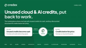 Credex graphic: unused cloud and AI credits flow from sellers to buyers, cash flows back, with verified transfer in between.