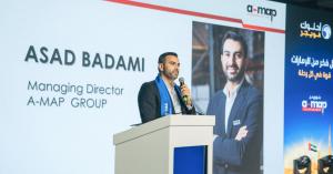 Mr. Asad Badami, Managing Director of A-MAP Group, speaks at the ADNOC Voyager Dealer Meet 2026 in Dubai.