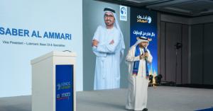 Saber Al Ammari of ADNOC Distribution addresses dealers at the ADNOC Voyager Dealer Meet 2026 in Dubai.