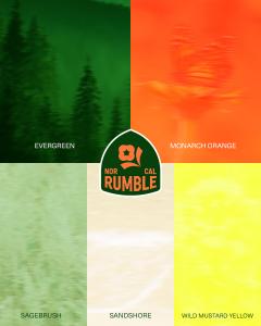 NorCal Rumble Brand Colors (Evergreen, Monarch Orange, Sagebrush, Sandshore, Wild Mustard Yellow)