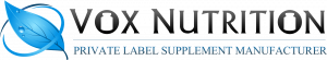 ox Nutrition Private Label Supplement Manufacturer logo featuring a blue leaf icon and bottle typography