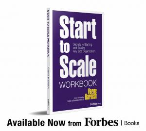 Book cover image of “Start to Scale Workbook” by Verne Harnish; book launch announcement.