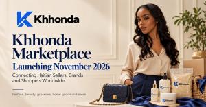 Khhonda Marketplace November 2026 launch banner featuring the Khhonda logo, marketplace model, and Haitian seller products.